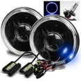 thumbnail image 1 of Modifystreet 10000K H4-2 HID + Blue LED Halo H6014/H6015/H6017/H6052/H6024 7" Round Semi-Sealed Beam Projector Headlights Conversion Kit - Black Housing, 1 of 3