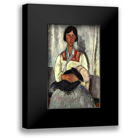 Modigliani, Amedeo 10x14 Black Modern Framed Museum Art Print Titled - Gypsy Woman With Baby