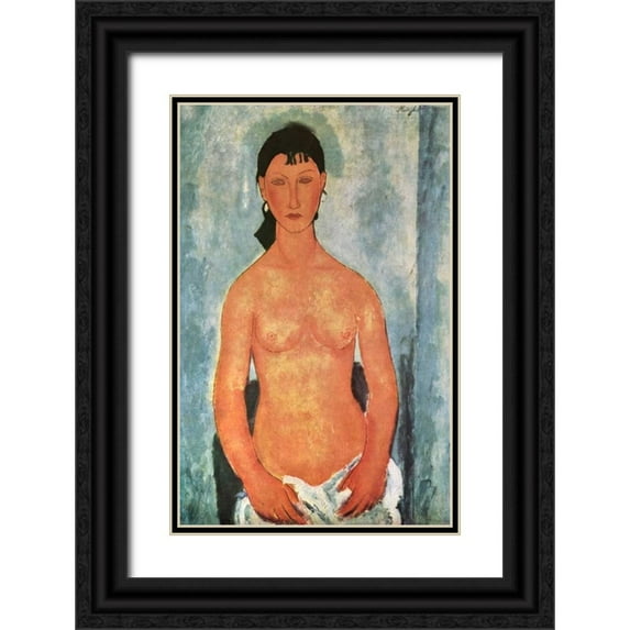Modigliani, Amedeo 10x14 Black Ornate Wood Framed with Double Matting Museum Art Print Titled - Elvire
