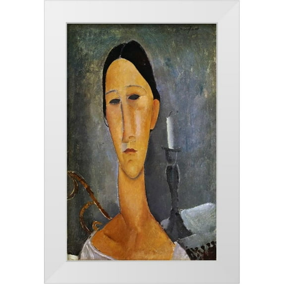 Modigliani, Amedeo 10x14 White Modern Wood Framed Museum Art Print Titled - Hanka Zborowska with a Candlestick