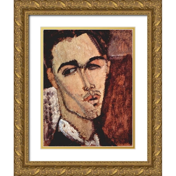 Modigliani, Amedeo 12x14 Gold Ornate Wood Framed with Double Matting Museum Art Print Titled - Portrait of Celso Lagar