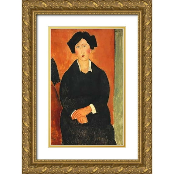 Modigliani, Amedeo 13x18 Gold Ornate Wood Framed with Double Matting Museum Art Print Titled - The Italian Woman