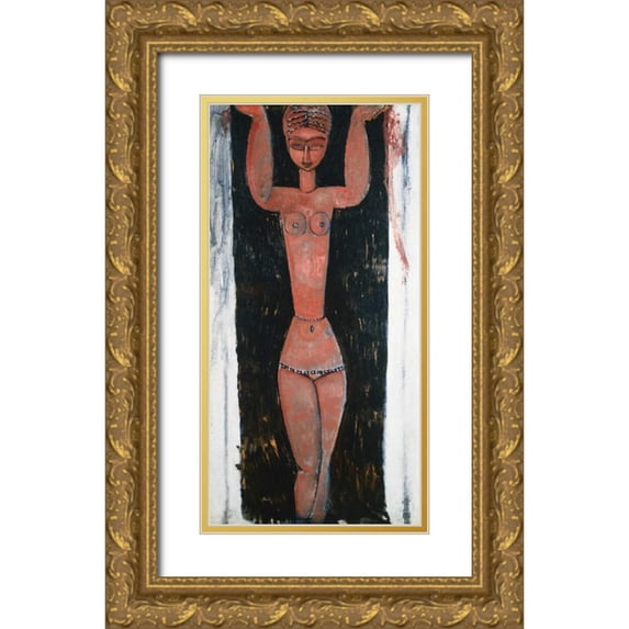 Modigliani, Amedeo 14x24 Gold Ornate Wood Framed with Double Matting Museum Art Print Titled - Caryatid Rouge