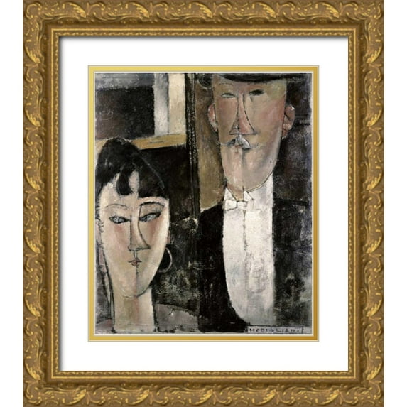 Modigliani, Amedeo 15x17 Gold Ornate Wood Framed with Double Matting Museum Art Print Titled - Bride and Groom