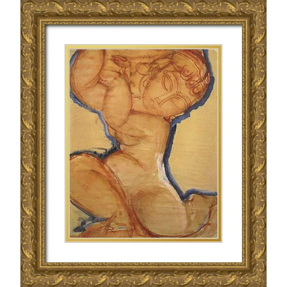 Modigliani, Amedeo 15x18 Gold Ornate Wood Framed with Double Matting Museum Art Print Titled - Rose Caryatid With Blue Border