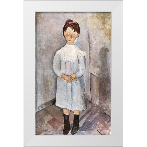 Modigliani, Amedeo 16x24 White Modern Wood Framed Museum Art Print Titled - Little Girl in Blue, 1918