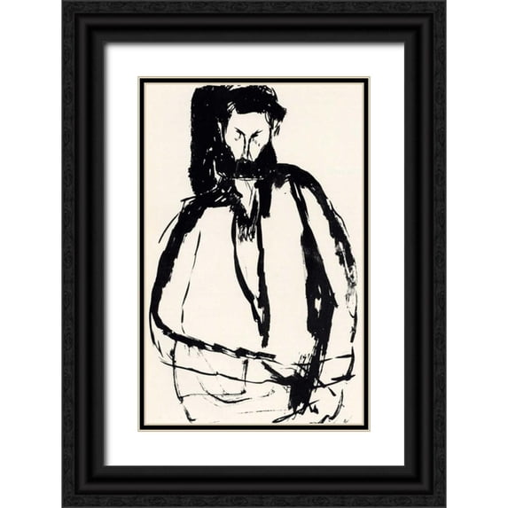Modigliani, Amedeo 17x24 Black Ornate Wood Framed with Double Matting Museum Art Print Titled - Bearded Man