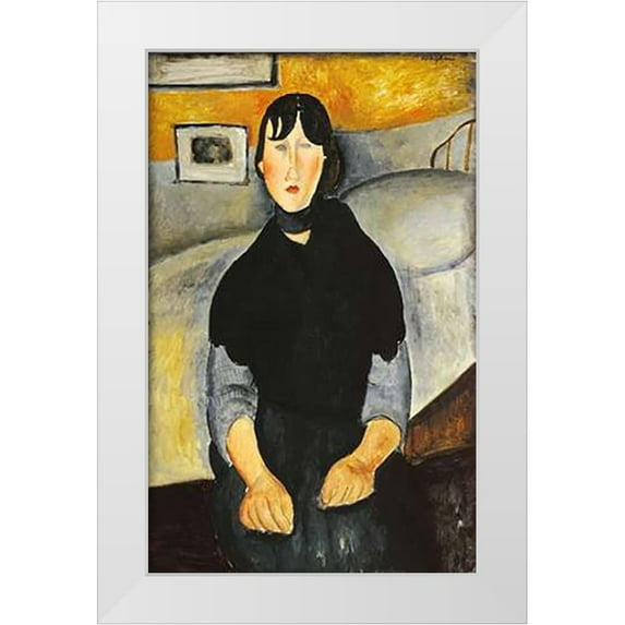 Modigliani, Amedeo 17x24 White Modern Wood Framed Museum Art Print Titled - Young Woman Of The People