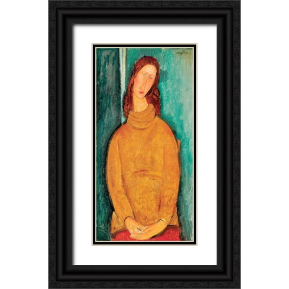 Modigliani, Amedeo 18x32 Black Ornate Wood Framed with Double Matting Museum Art Print Titled - Portrait of Jeanne He´buterne