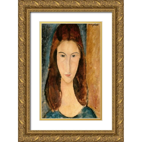 Modigliani, Amedeo 21x32 Gold Ornate Wood Framed with Double Matting Museum Art Print Titled - Jeanne Hebuterne, 1919