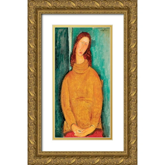 Modigliani, Amedeo 9x14 Gold Ornate Wood Framed with Double Matting Museum Art Print Titled - Portrait of Jeanne He´buterne