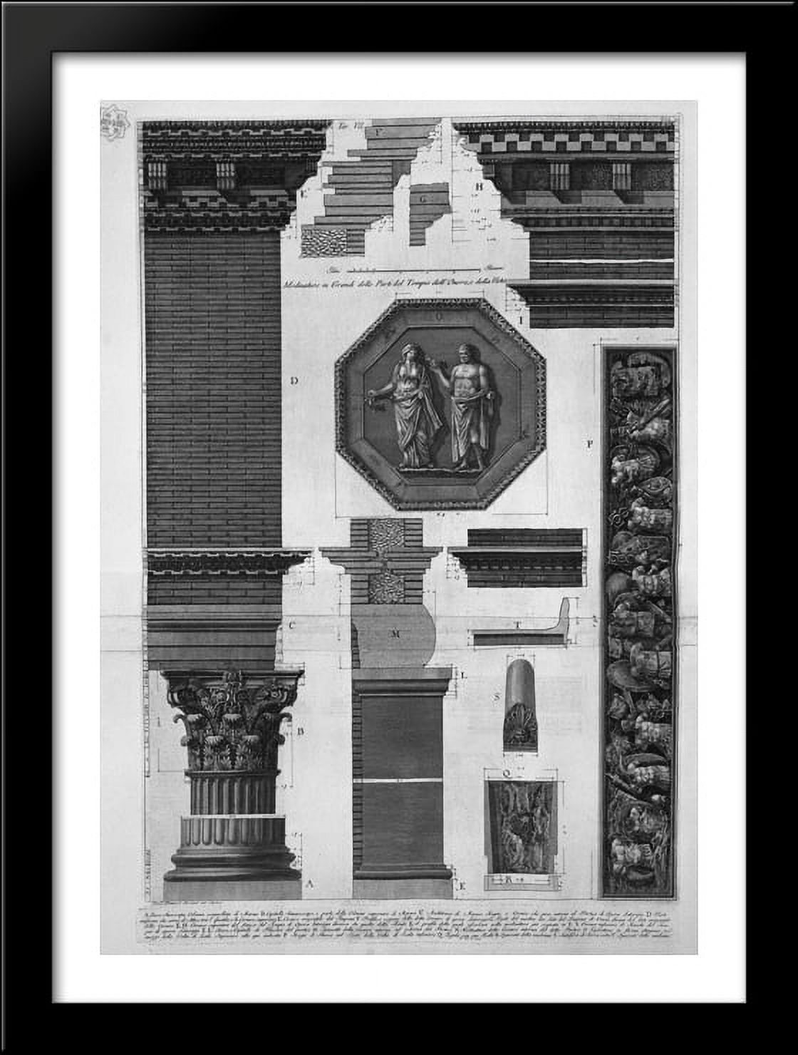 Modinature in large parts of the Temple of Honor and Virtue 28x38 Large Black Wood Framed Print Art by Giovanni Battista Piranesi