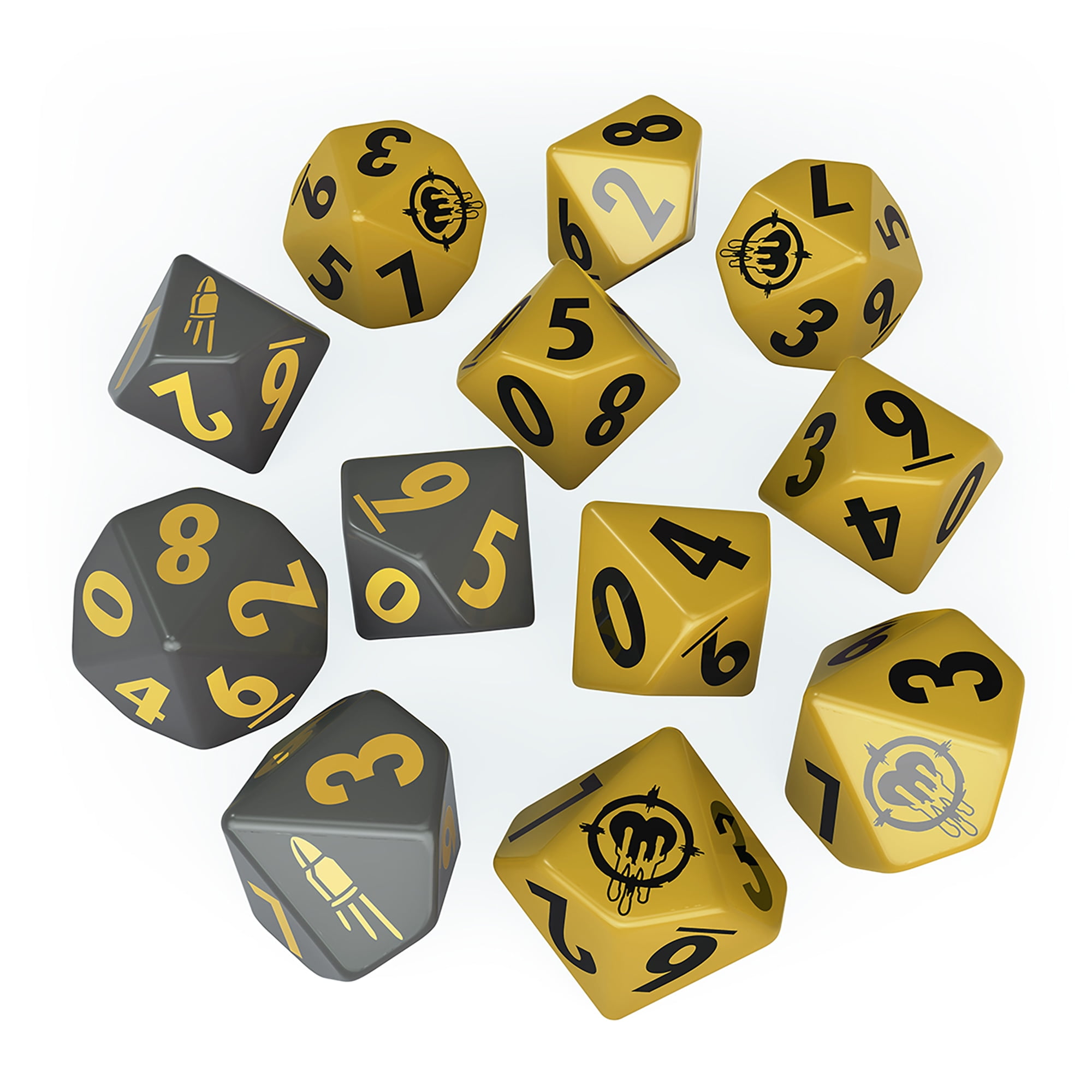 Modiphius Entertainment: Fallout Factions: Dice Sets - The Operators - 12 Engraved Dice, Tabletop Miniatures Game Accessory, Officially Licensed Modiphius Entertainment: Fallout Factions: Dice Sets - The Operators - 12 Engraved Dice, Tabletop Miniatures Game Accessory, Officially Licensed