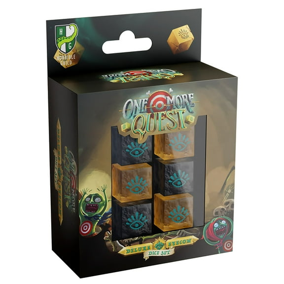 Modiphius Entertainment: One More Quest: Deluxe Eyecon Dice Set - 6 Custom 6-Sided Dice Set, Comedy Dungeon Crawling Tabletop Role Playing Accessory