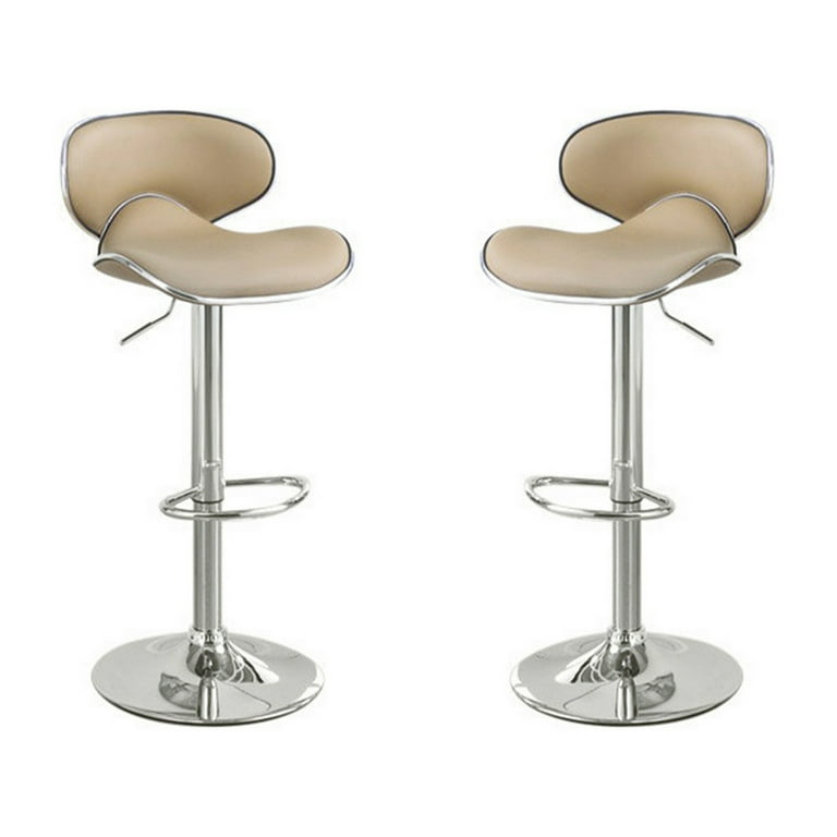 Modish Bar Stool With Gas Lift Brown And Silver Set of 2 BM166624 Benzara