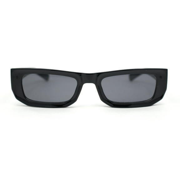 Modish Fashionable Narrow Rectangle 2-tone Plastic Sunglasses All Black