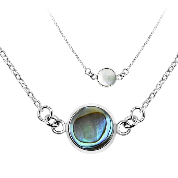 Modish Two Sided Round Abalone Shell and White Shell Sterling Silver Necklace