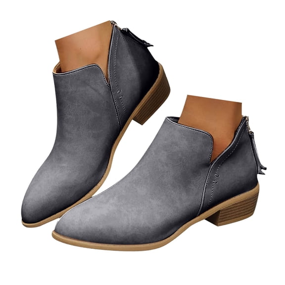 Modisza Ankle Boots for Women Casual Cut Out Slip on Western Booties Low Stacked Heel Dress Work Shoes Grey 8