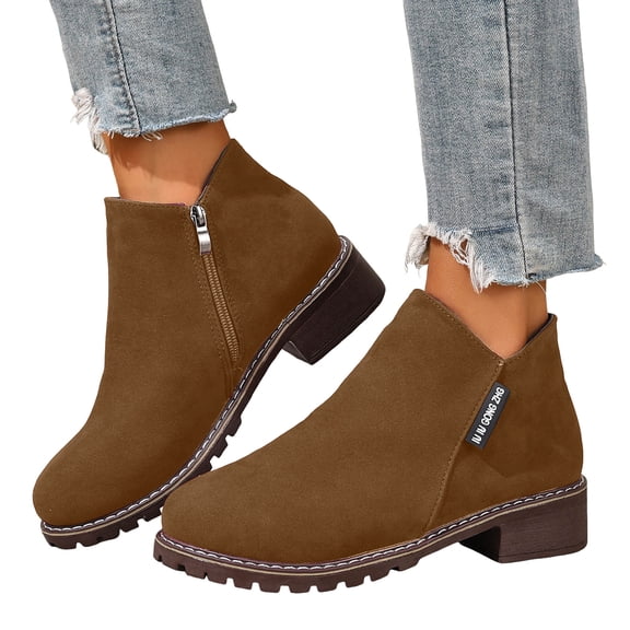 Modisza Ankle Boots for Women Low Chunky Heel Short Booties 2025 Non Slip Outdoor Fall Walking Work Shoes Brown 9.5