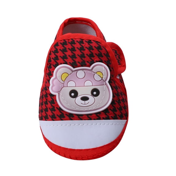 Modisza Baby Walking Shoes Infant Barefoot Slip on Sneakers Cartoon Bear Hook and Loops Indoor Shoe Little Kid Casual Sneaker Red Size 3.5