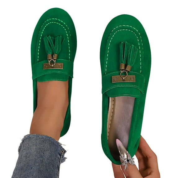 Modisza Ballet Flats Shoes for Women Closed Round Toe Mary Jane Slip on Casual Loafers Tassel Walking Driving Moccasins Green 6.5