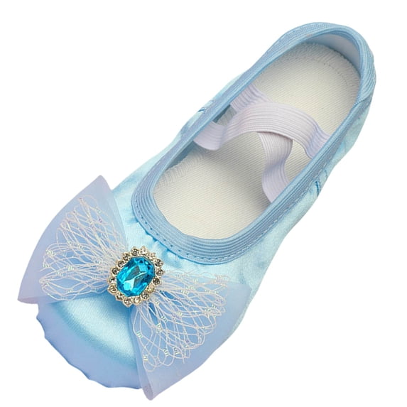 Modisza Ballet Shoes for Girls Elastic Strap Comfortable Dance Shoe Toddler and Little Kid Workout Flat with Rhinestone Bow Blue 8.5 Toddler