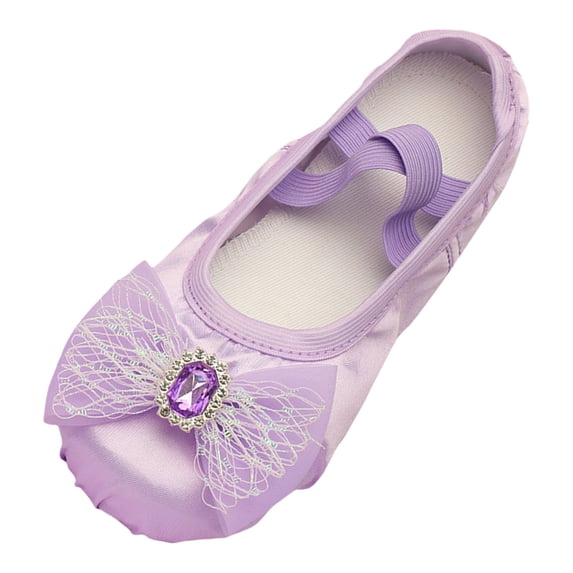 Modisza Ballet Shoes for Girls Elastic Strap Comfortable Dance Shoe Toddler and Little Kid Workout Flat with Rhinestone Bow Purple 2 Big Kid