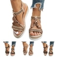thumbnail image 1 of Modisza Bohemia Wedge Sandals for Women Espadrilles Platform Slip on Casual Outdoor Shoes Beach Slides with Elastic Ankle Strap Beige 6.5, 1 of 7