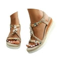 thumbnail image 1 of Modisza Bohemia Wedge Sandals for Women Flower Low Heel Dressy Sandal Elastic Woven Ankle Strap Summer Vacation Slip on Slides Brown 8, 1 of 7