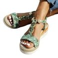 thumbnail image 1 of Modisza Bohemia Platform Wedge Sandals for Women Woven Ankle Strap Slip on Beach Slides Travel Walking Comfortable Sandal Green 7.5, 1 of 8