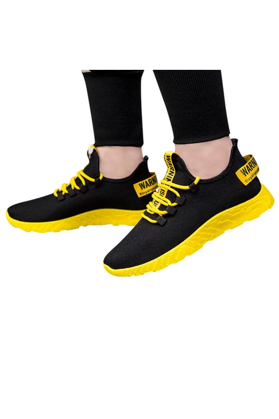Breathable Mesh Running Shoes for Men Lace Up Tennis Sneakers College Arch Support Walking Sports Hiking Shoe Yellow - 9