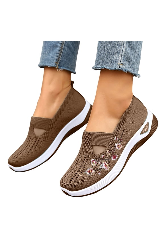 Breathable Walking Shoes for Elderly Women Memory Foam Outdoor Workout Sneakers Summer Slip on Running Shoe Brown Size 9