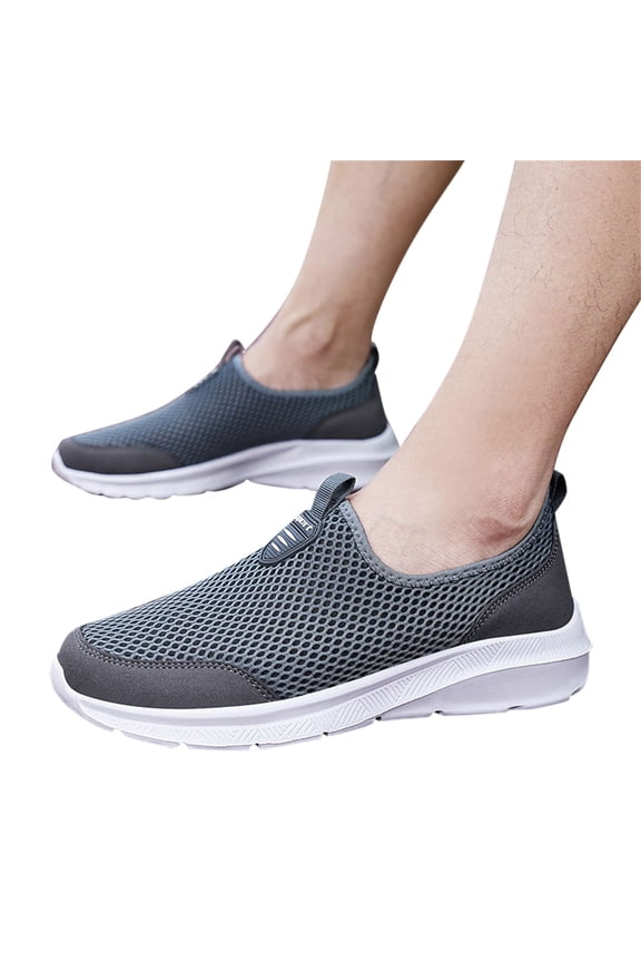 Women Men Walking Shoes with Memory Foam Lightweight Mesh Running Sneakers Breathable Slip on Workout Shoe Grey - 9