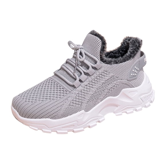 Modisza Breathable Walking Sneakers for Women Winter Fleece Lined Mesh Tennis Shoes Lace Up Arch Support Running Sneaker Grey Size 10