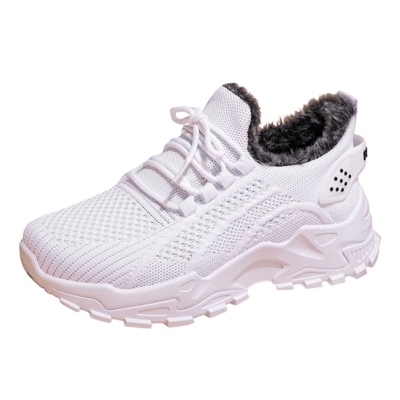 Modisza Breathable Walking Sneakers for Women Winter Fleece Lined Mesh Tennis Shoes Lace Up Arch Support Running Sneaker White Size 6