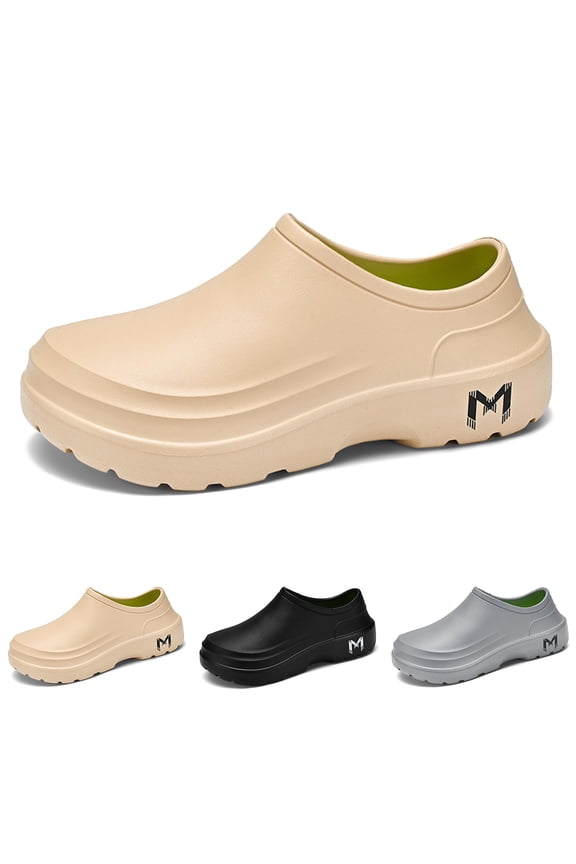 Chef Shoes for Women Men Non Slip Water Proof Garden Clogs Rubber Sole Kitchen Work Shoes with Arch Support Beige Size 7.5