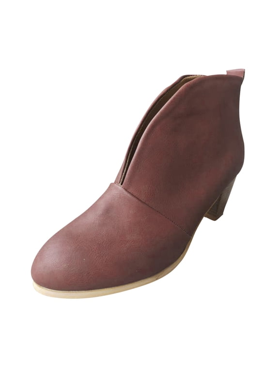 Chunky Heel Ankle Boots for Women Mid Block Heels Slip on Suede Dressy Shoes Ladies Fall Work Travel Pumps Booties Red 6