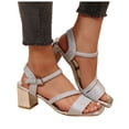 thumbnail image 1 of Modisza Chunky Heel Sandals for Women Open Toe Sparkly Wedding Party Shoes Adjustable Ankle Strap Low Block Heels Travel Sandal 9.5 Silver, 1 of 8