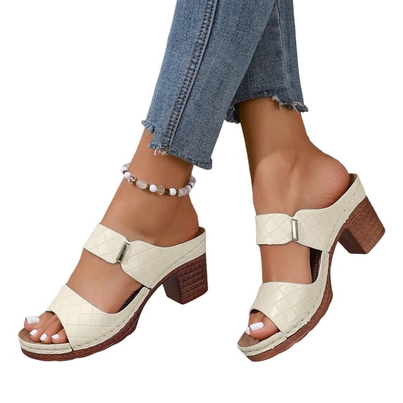 Modisza Chunky Heel Slide Sandals for Women Comfortable Slip on Casual Walking Shoes Summer Arch Support Block Heels Slippers White 8
