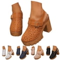 thumbnail image 1 of Modisza Closed Toe Sandals for Women Chunky Heel Hollow Out Floral Mules Slip on Walking Platform Shoes with Ankle Strap Beige 6.5, 1 of 7