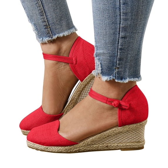 Modisza Closed Toe Wedge Sandals for Women 2026 Summer Platform Espadrilles Ankle Strap Sandal Wide Width Work Dressy Slide Shoes Red 8