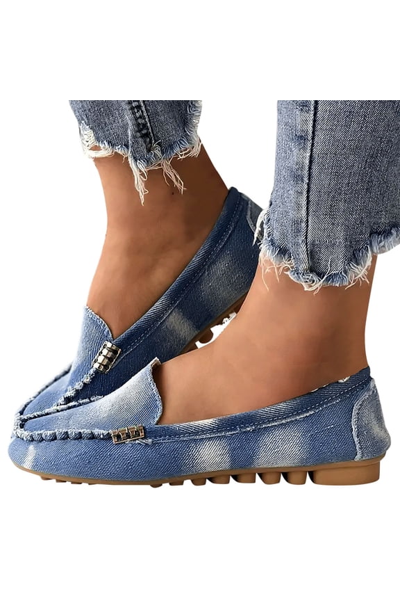 Denim Loafers for Women Comfortable Slip on Work Flats Shoes Dressy Casual Walking Driving Ballet Shoes Blue 6.5