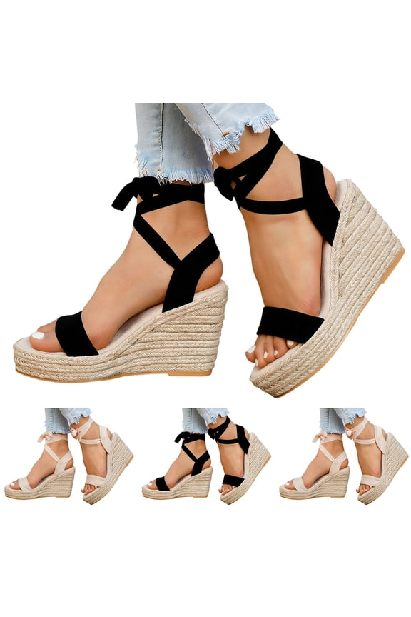 Espadrille Wedge Sandals for Women Outdoor Strappy Dress Shoes Ladies Platform High Wedge Heels Sandal for Summer Size 9 Beige