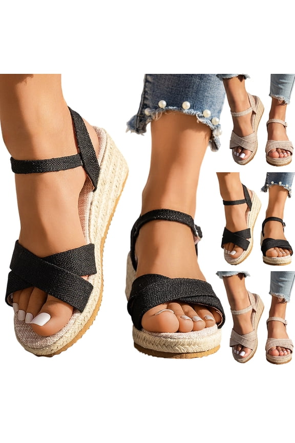 Espadrilles Wedge Sandals for Women Slingback Buckles Strap Walking Sandal Arch Support Dress Work Shoes for Summer Beige Size 9
