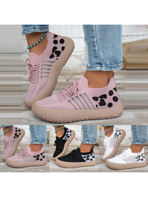Falt Walking Sneakers for Women Non Slip Breathable Casual Shoes Lace Up Travel Shoe Soft Upper Students Sneaker Black Size 7.5