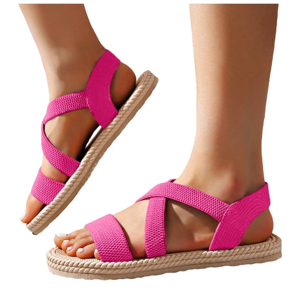 Modisza Flat Beach Sandals for Women Comfortable Walking Slide Shoes with Elastic Ankle Strap Outdoor Summer Vacation Sandal Pink size 9.5