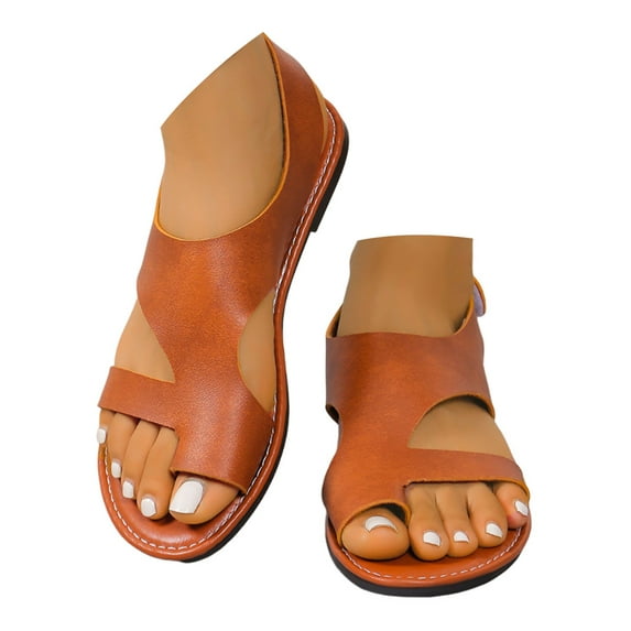 Modisza Flat Sandals for Women Toe Ring Casual Summer Walking Slide Shoes Dressy Beach Flip Flops with Hook and Loops Straps Brown 8