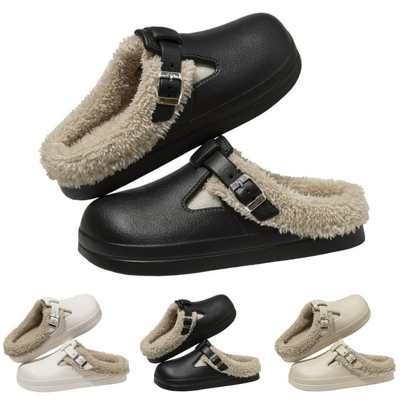 Modisza Fleece Lined Clogs for Women Fuzzy Walking Garden Shoes Winter Warm House Slippers Indoor Outdoor Slip on Mules Black 8