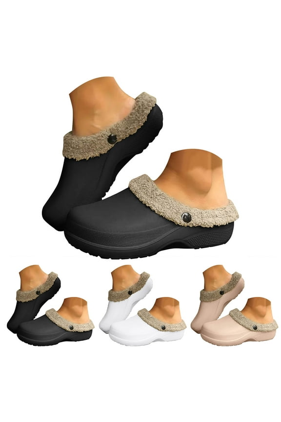Fleece Lined Clogs for Women Men Waterproof Fuzzy Winter Garden Shoes Slip on House Slippers Indoor Outdoor Mules Black 8