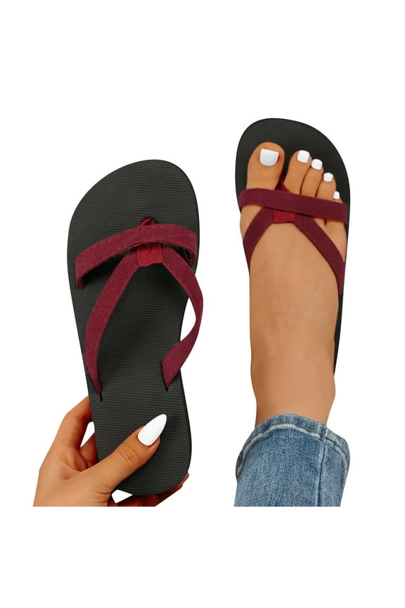 Flip Flops for Women Comfortable Thong Round Toe Flat Sandals Summer Beach Dressy Slip on Slides Indoor and Outdoor Red 7